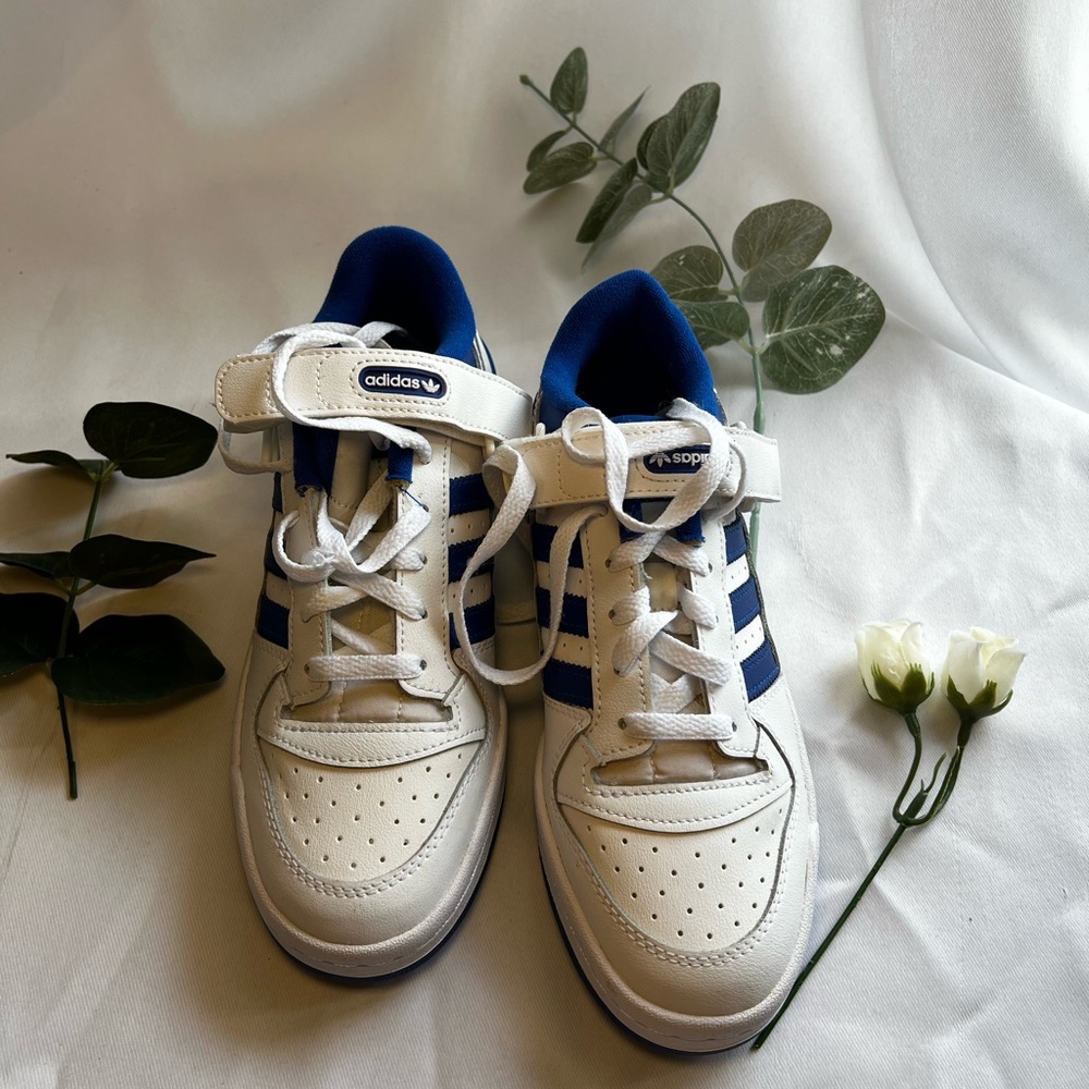 Adidas White and Blue Classic Sneakers